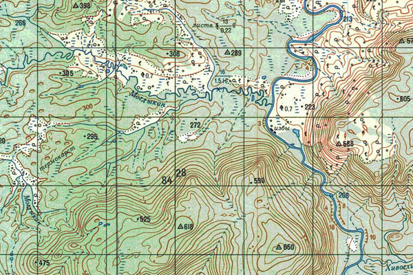 Уменьшенный фрагмент представленной топографической карты P-48-03_04 - Trasa.ru