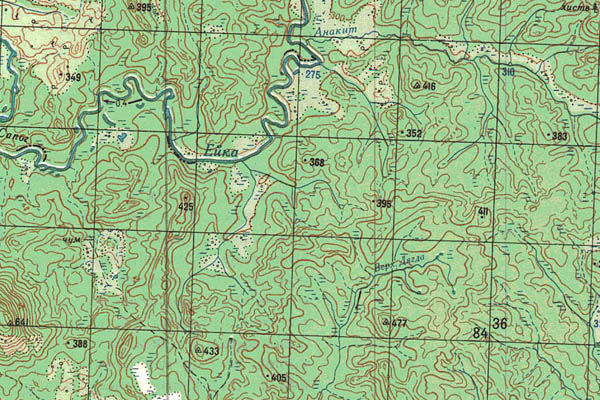 Уменьшенный фрагмент представленной топографической карты P-48-05_06 - Trasa.ru