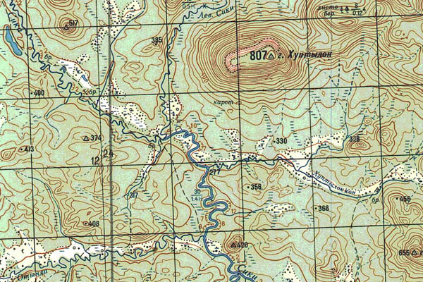 Уменьшенный фрагмент представленной топографической карты P-48-07_08 - Trasa.ru