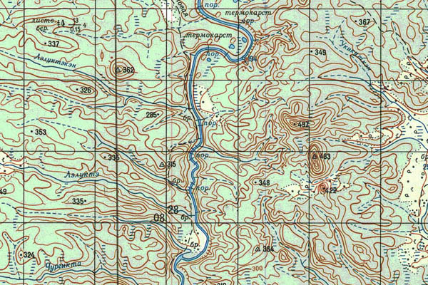 Уменьшенный фрагмент представленной топографической карты P-48-09_10 - Trasa.ru