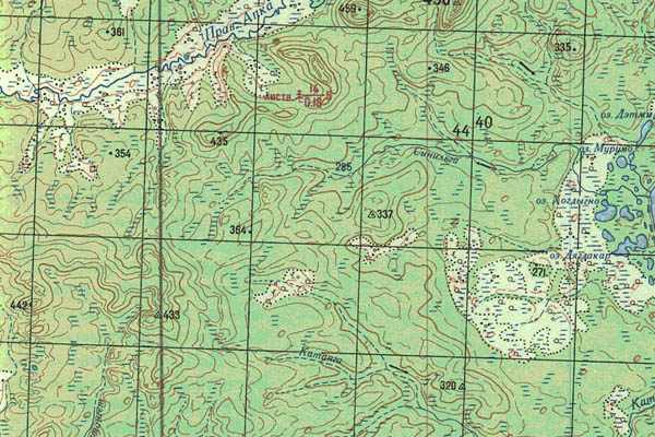 Уменьшенный фрагмент представленной топографической карты P-48-17_18 - Trasa.ru