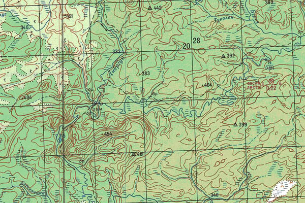 Уменьшенный фрагмент представленной топографической карты P-48-31_32 - Trasa.ru