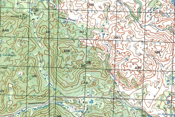 Уменьшенный фрагмент представленной топографической карты P-49-05_06 - Trasa.ru