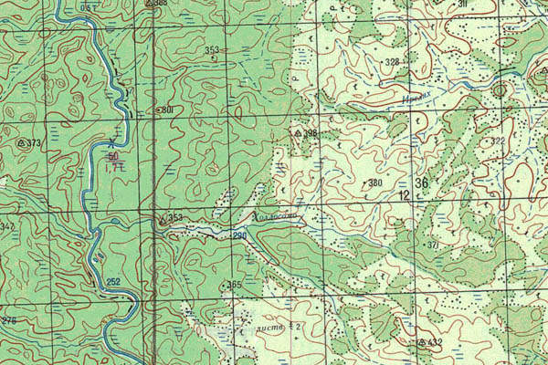 Уменьшенный фрагмент представленной топографической карты P-49-07_08 - Trasa.ru