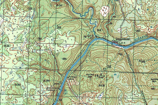 Уменьшенный фрагмент представленной топографической карты P-49-11_12 - Trasa.ru