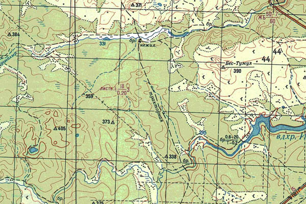 Уменьшенный фрагмент представленной топографической карты P-49-17_18 - Trasa.ru