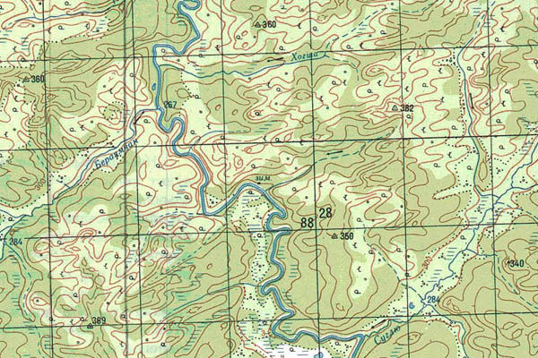 Уменьшенный фрагмент представленной топографической карты P-49-25_26 - Trasa.ru