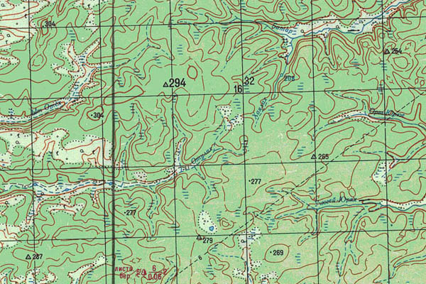 Уменьшенный фрагмент представленной топографической карты P-50-07_08 - Trasa.ru
