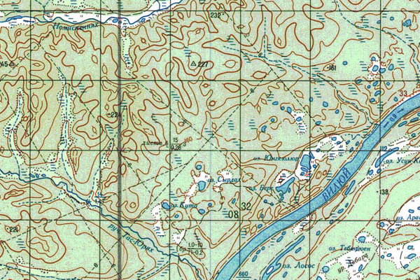 Уменьшенный фрагмент представленной топографической карты P-50-09_10 - Trasa.ru
