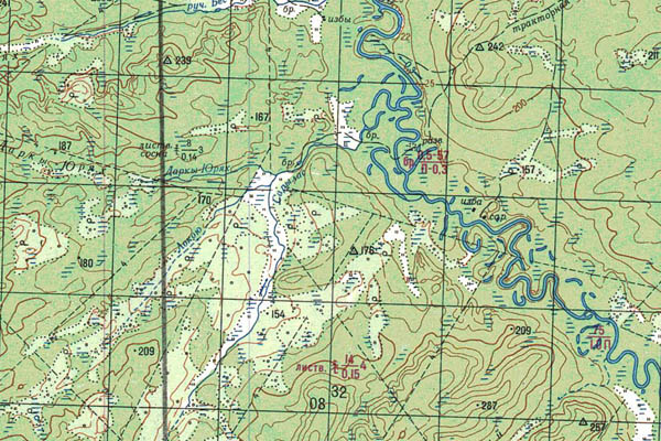 Уменьшенный фрагмент представленной топографической карты P-50-11_12 - Trasa.ru
