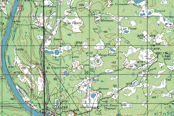 Уменьшенный фрагмент представленной топографической карты P-50-15_16 - Trasa.ru