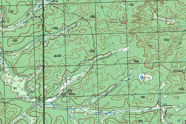 Уменьшенный фрагмент представленной топографической карты P-50-19_20 - Trasa.ru