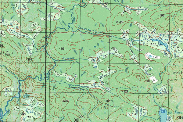 Уменьшенный фрагмент представленной топографической карты P-50-33_34 - Trasa.ru