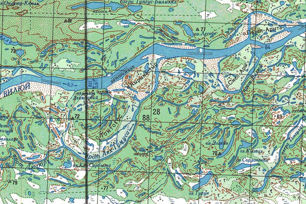 Уменьшенный фрагмент представленной топографической карты P-51-05_06 - Trasa.ru