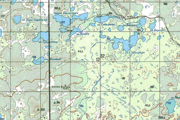 Уменьшенный фрагмент представленной топографической карты P-51-09_10 - Trasa.ru