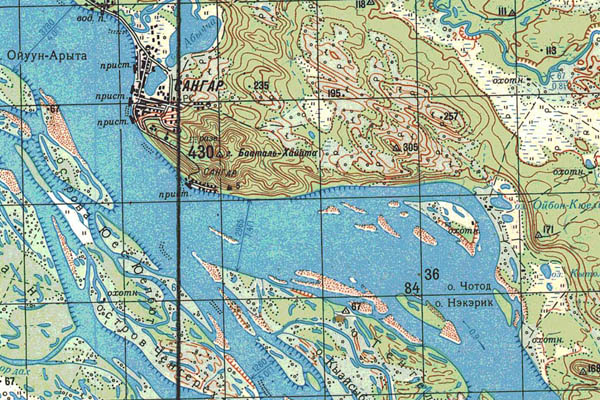 Уменьшенный фрагмент представленной топографической карты P-52-01_02 - Trasa.ru