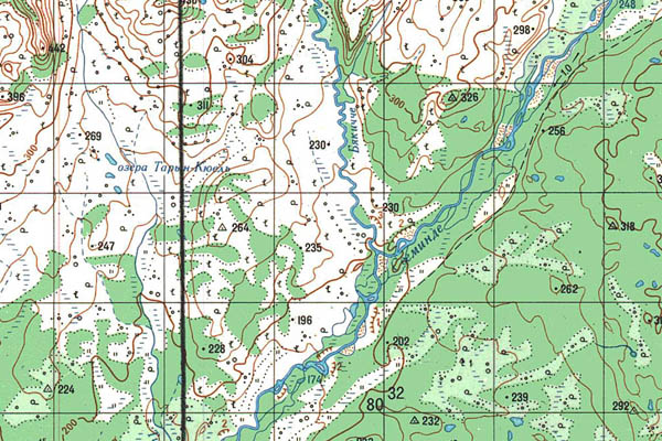 Уменьшенный фрагмент представленной топографической карты P-52-03_04 - Trasa.ru
