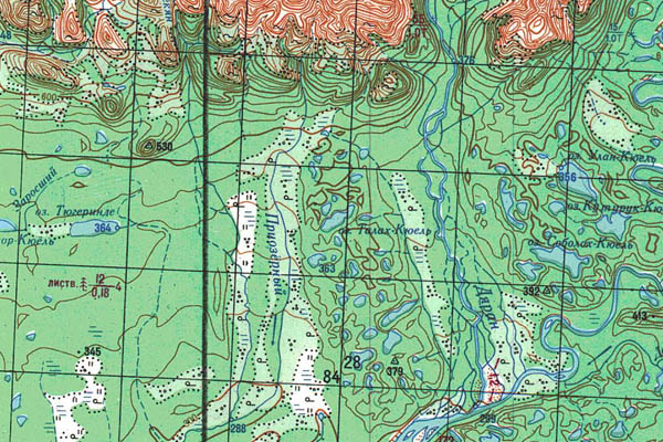 Уменьшенный фрагмент представленной топографической карты P-52-05_06 - Trasa.ru