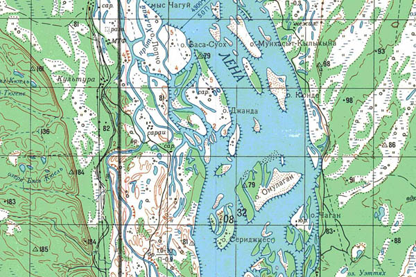 Уменьшенный фрагмент представленной топографической карты P-52-09_10 - Trasa.ru