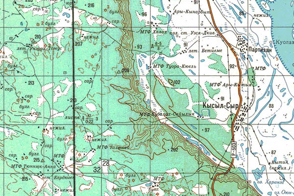 Уменьшенный фрагмент представленной топографической карты P-52-15_16 - Trasa.ru