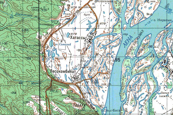 Уменьшенный фрагмент представленной топографической карты P-52-21_22 - Trasa.ru