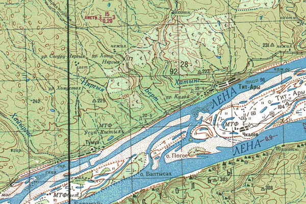 Уменьшенный фрагмент представленной топографической карты P-52-25_26 - Trasa.ru