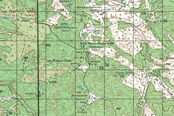 Уменьшенный фрагмент представленной топографической карты P-52-27_28 - Trasa.ru