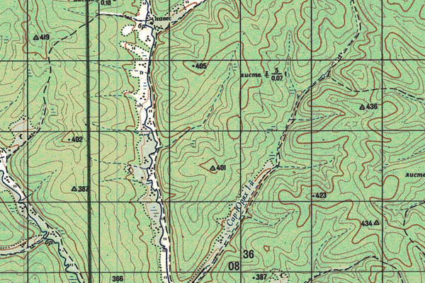 Уменьшенный фрагмент представленной топографической карты P-52-33_34 - Trasa.ru