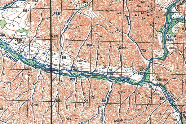 Уменьшенный фрагмент представленной топографической карты P-53-05_06 - Trasa.ru