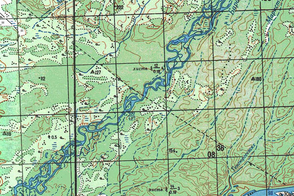 Уменьшенный фрагмент представленной топографической карты P-53-07_08 - Trasa.ru