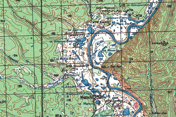 Уменьшенный фрагмент представленной топографической карты P-53-19_20 - Trasa.ru