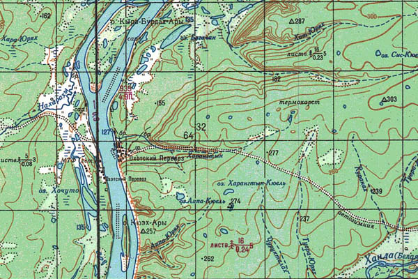 Уменьшенный фрагмент представленной топографической карты P-53-21_22 - Trasa.ru