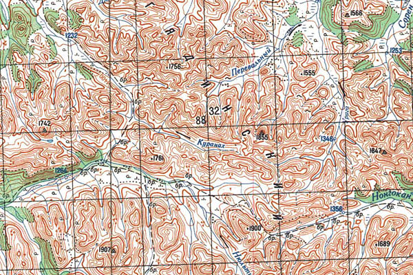 Уменьшенный фрагмент представленной топографической карты P-54-01_02 - Trasa.ru
