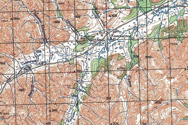 Уменьшенный фрагмент представленной топографической карты P-54-07_08 - Trasa.ru