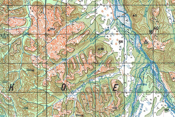 Уменьшенный фрагмент представленной топографической карты P-54-09_10 - Trasa.ru