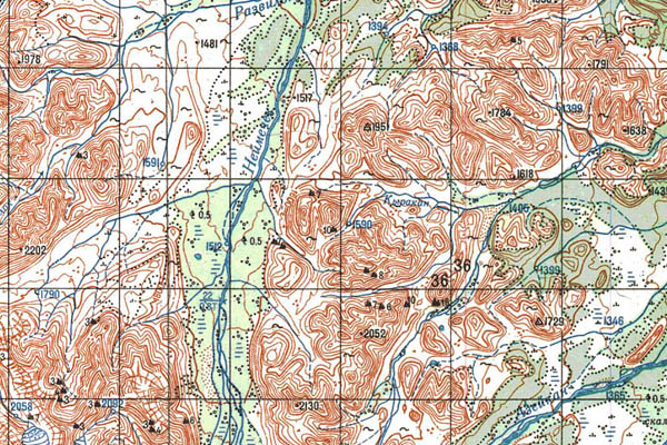 Уменьшенный фрагмент представленной топографической карты P-54-15_16 - Trasa.ru