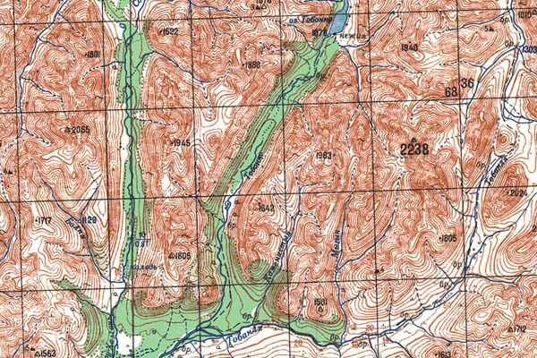 Уменьшенный фрагмент представленной топографической карты P-54-19_20 - Trasa.ru