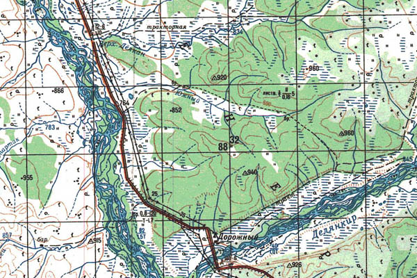 Уменьшенный фрагмент представленной топографической карты P-55-01_02 - Trasa.ru