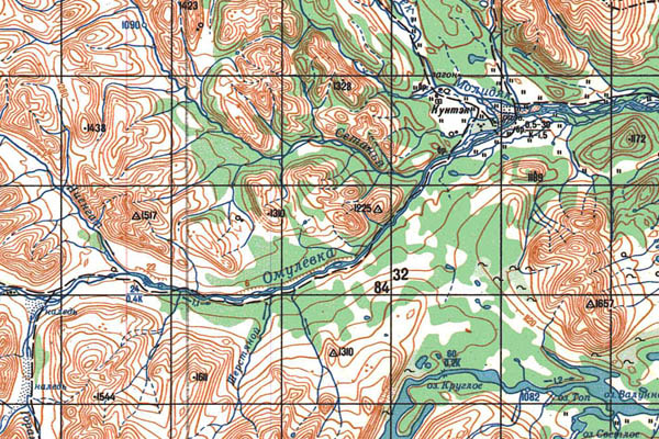 Уменьшенный фрагмент представленной топографической карты P-55-03_04 - Trasa.ru