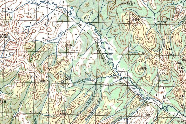 Уменьшенный фрагмент представленной топографической карты P-55-11_12 - Trasa.ru