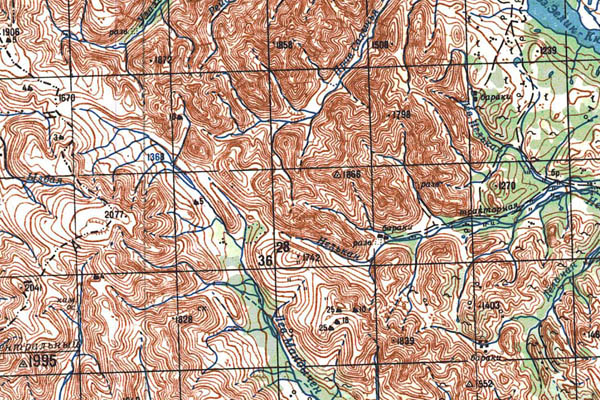 Уменьшенный фрагмент представленной топографической карты P-55-13_14 - Trasa.ru