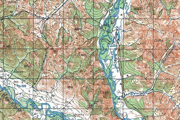 Уменьшенный фрагмент представленной топографической карты P-55-15_16 - Trasa.ru