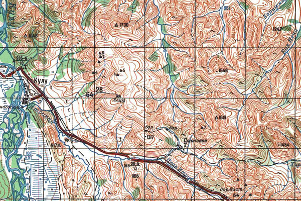 Уменьшенный фрагмент представленной топографической карты P-55-21_22 - Trasa.ru