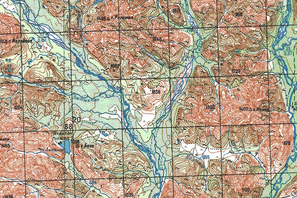 Уменьшенный фрагмент представленной топографической карты P-55-25_26 - Trasa.ru