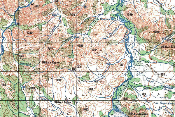 Уменьшенный фрагмент представленной топографической карты P-55-27_28 - Trasa.ru