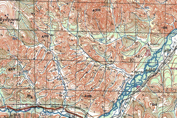 Уменьшенный фрагмент представленной топографической карты P-55-29_30 - Trasa.ru