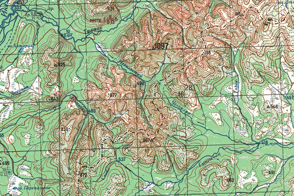Уменьшенный фрагмент представленной топографической карты P-55-31_32 - Trasa.ru
