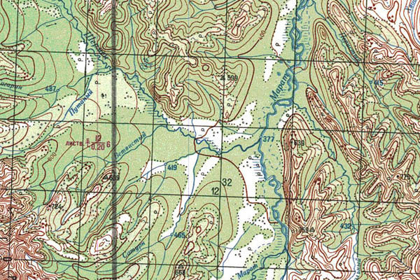 Уменьшенный фрагмент представленной топографической карты P-56-11_12 - Trasa.ru