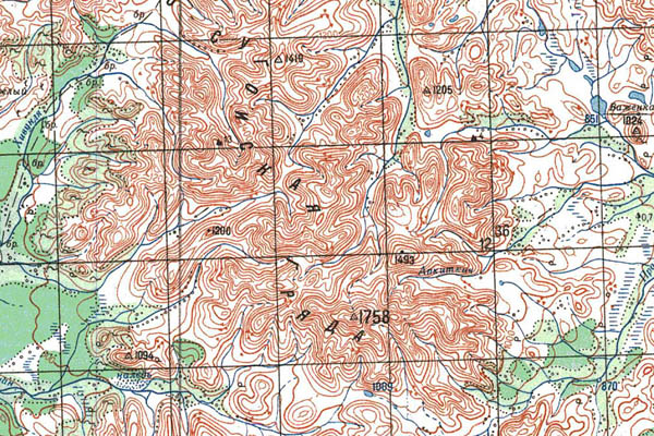 Уменьшенный фрагмент представленной топографической карты P-57-07_08 - Trasa.ru