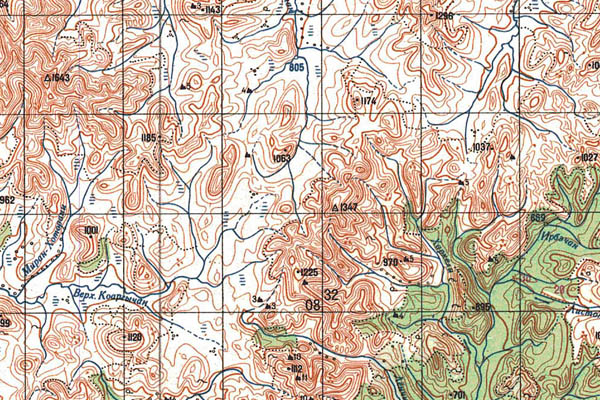 Уменьшенный фрагмент представленной топографической карты P-57-09_10 - Trasa.ru